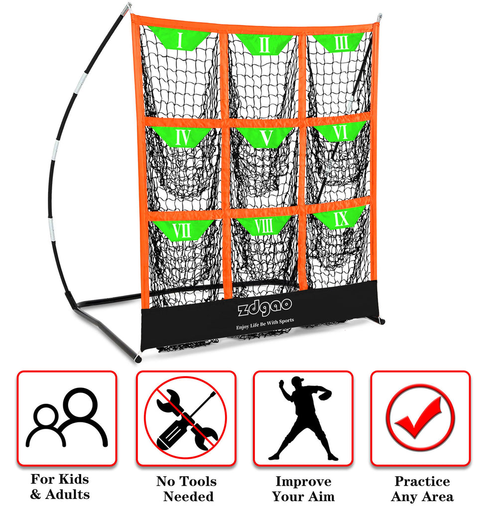 9 Hole Pitching Net for Baseball and Softball | Pitcher Training Net with Strike Zone Indoor Outdoor for Teens, Adults, Portable Pitching Training Equipment with Carry Bag