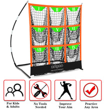 Load image into Gallery viewer, 9 Hole Pitching Net for Baseball and Softball | Pitcher Training Net with Strike Zone Indoor Outdoor for Teens, Adults, Portable Pitching Training Equipment with Carry Bag