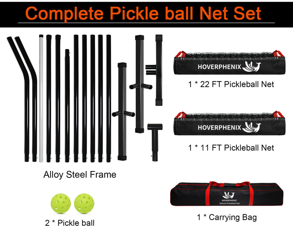  Hoverphenix Portable Pickleball Net, 22 FT Regulation Size & 11 FT Half Court Size Pickle Ball Net with 2 Pickleballs,Carry Bag, 2 in 1 pickleball net for driveway, Backyards,Outdoor,Indoor,Easy Setup