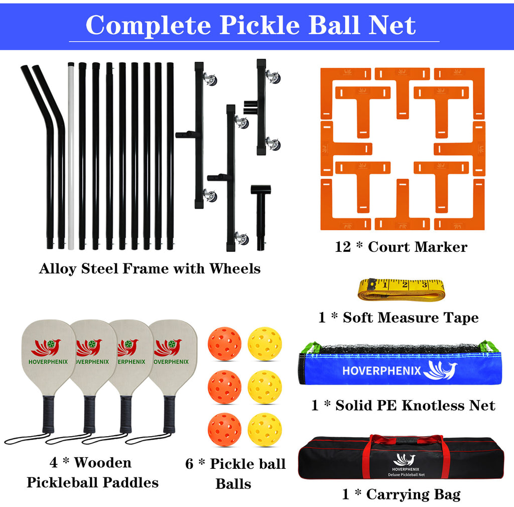 Pickleball Net Set with Regulation Size Pickleball Net, Pickleball Paddles Set of 4, 6 Outdoor Pickleballs and Carry Bag, Portable Pickle Ball Net System for Driveway, Home, Backyard