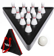 Load image into Gallery viewer, Shuffleboard Bowling Pin Set with 10 Pcs Premium Hardwood Bowling Pins Durable Triangular Pinsetter Resin Bowling Ball and Carrying Bag, Fun for Shuffleboard Games