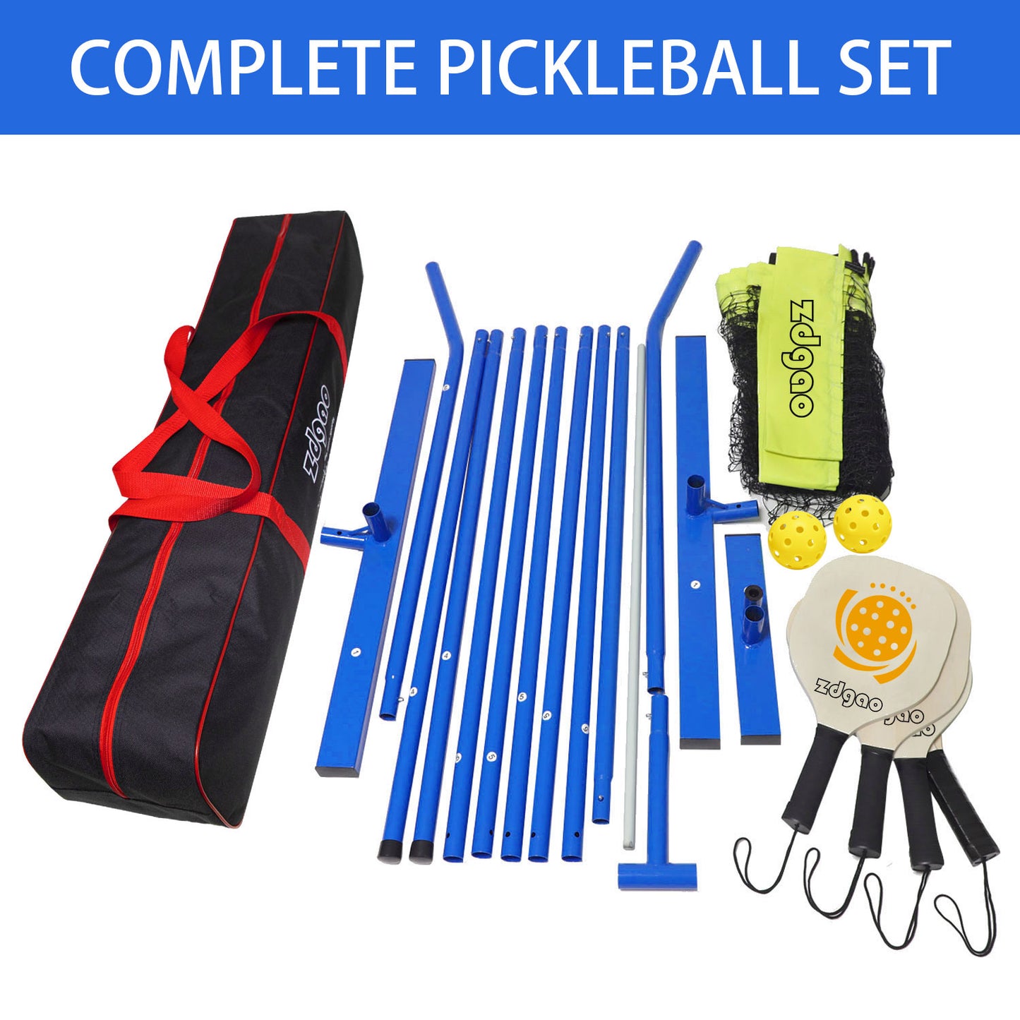 Pickleball Set with 4 Paddles and Net - Official Size Net, 4-Pickleball Paddles, and 2 Outdoor Pickleball Balls, Outdoor Fun for Kids, Teens and Adults