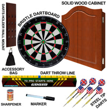 Load image into Gallery viewer, Dart Board Cabinet Set with 18 Inch Bristle Dartboard, Darts Holder Wall Mounted, Darts Throw Line, and Ready-to-Play Bundle with Steel Tip Darts Set