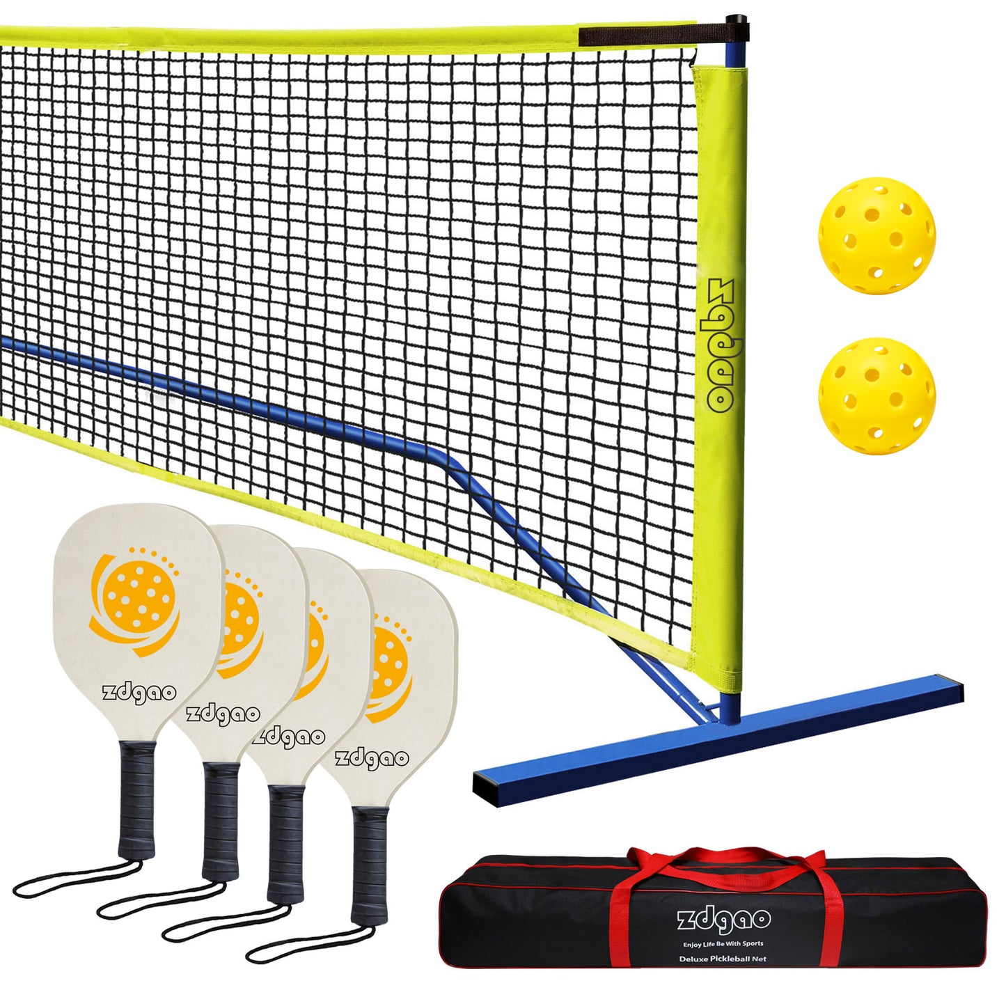 Pickleball Set with 4 Paddles and Net - Official Size Net, 4-Pickleball Paddles, and 2 Outdoor Pickleball Balls, Outdoor Fun for Kids, Teens and Adults