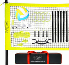 Load image into Gallery viewer, Volleyball and Badminton Set for Backyard and Outdoors with Easy Set-up Volleyball Net + 4 Pro Badminton Rackets + Carrying Bag + Volleyball + Ball Pump