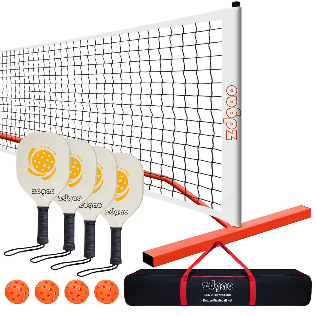 Portable Pickleball Net Set with 4 Pickleball Paddles, Official Size Pickleball Net, 4 Outdoor Pickleballs and Carry Bag, Weather Resistance Strong Steel Frame