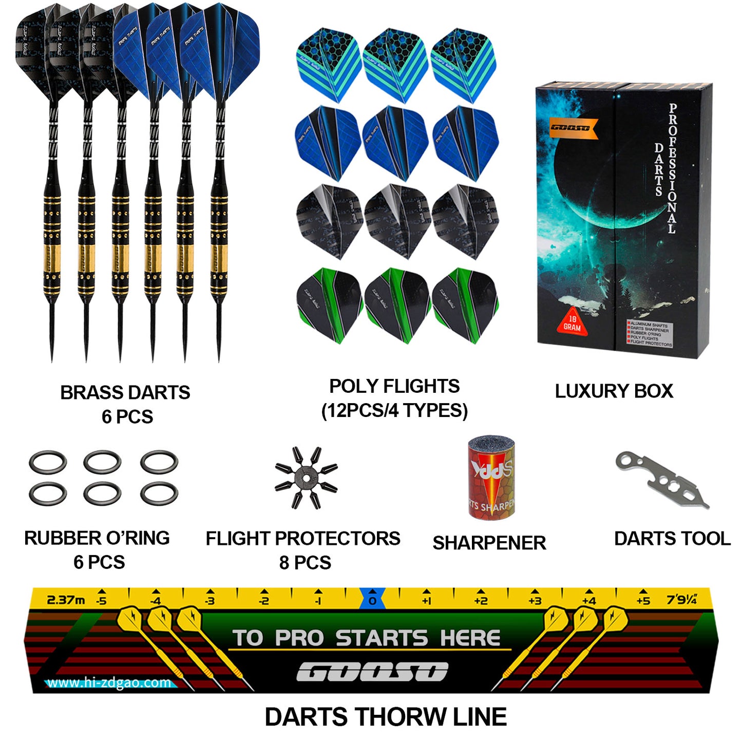 GOOSO Professional Steel Tip Darts Set 18g with 12pcs Dart Flights + Dart Sharpener + Magnetic Case + Darts Tool (6 Pack)