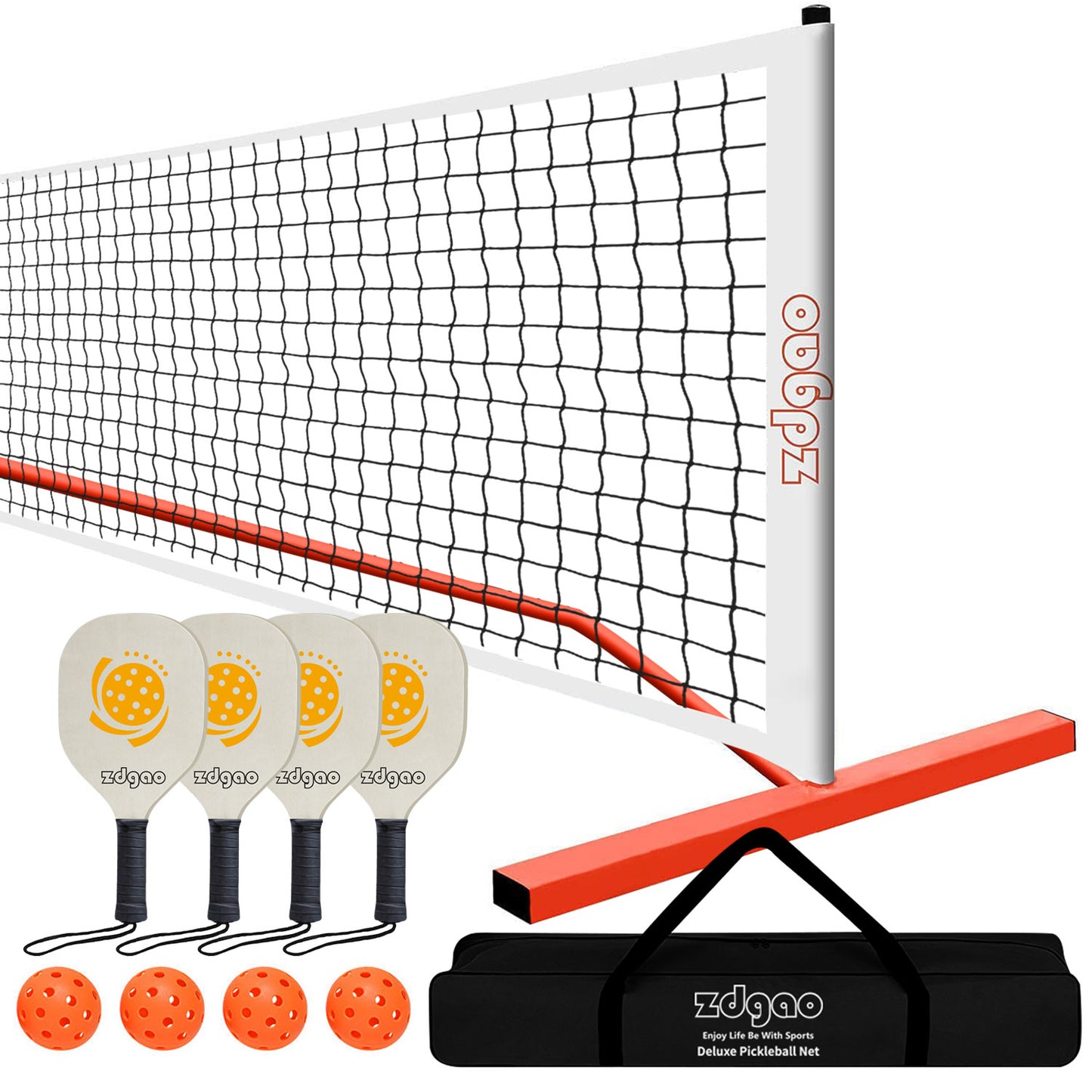 Pickleball Set with 4 Paddles and Net - Official Size Net, 4-Pickleball Paddles, and 2 Outdoor Pickleball Balls, Outdoor Fun for Kids, Teens and Adults