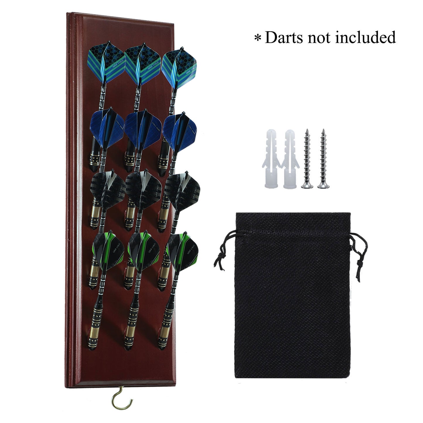 Darts Caddy Wall Mounted Darts Holder/Stand/with Metal Hook, Accessory Storage Bag, Displays 12 Set of Steel/Soft Tip Darts