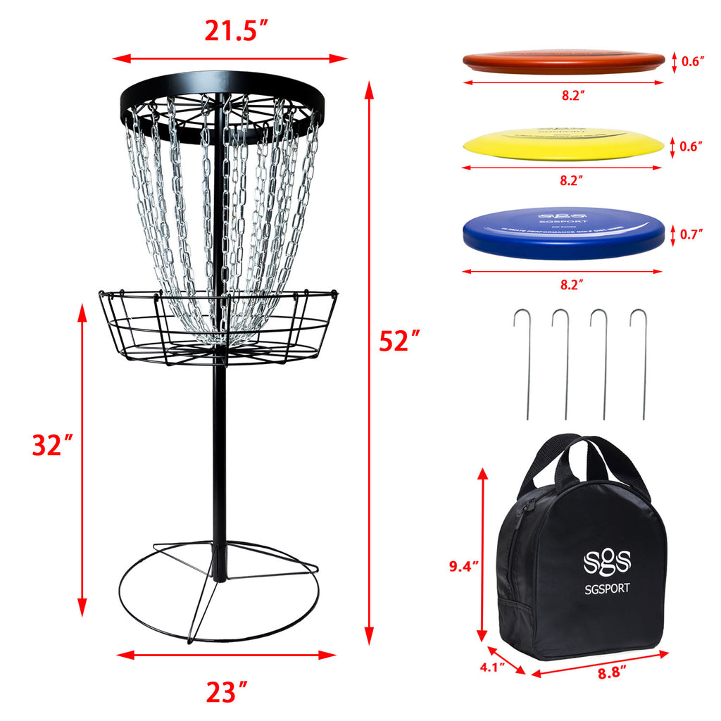 Disc Golf Basket with Discs | Heavy Duty 24-Chains Disc Golf Course Basket with 6pcs Disc Golf Discs and Carry Bag