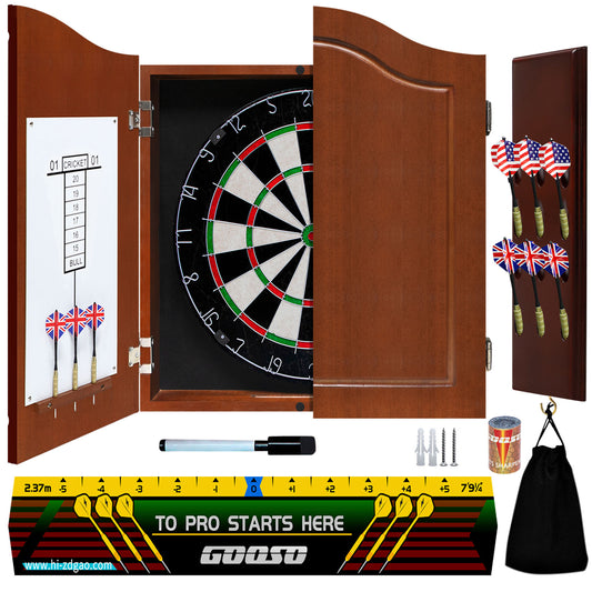 Dart Board Cabinet Set with 18 Inch Bristle Dartboard, Darts Holder Wall Mounted, Darts Throw Line, and Ready-to-Play Bundle with Steel Tip Darts Set