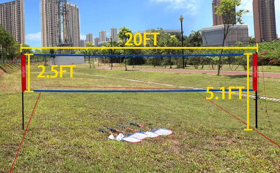 Badminton Set for Backyard with Net | Portable Outdoor Badminton Net with Winch System, 4 Badmitton Rackets, 3 Nylon Shuttlecocks, Boundary Line, and Durable Carrying Bag for Lawn, Beach