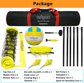 Outdoor Volleyball Net - Portable Volleyball Set for Backyards with Easy Setup Pole System, Boundary Line, Volleyball Ball and Pump, Carry Bag