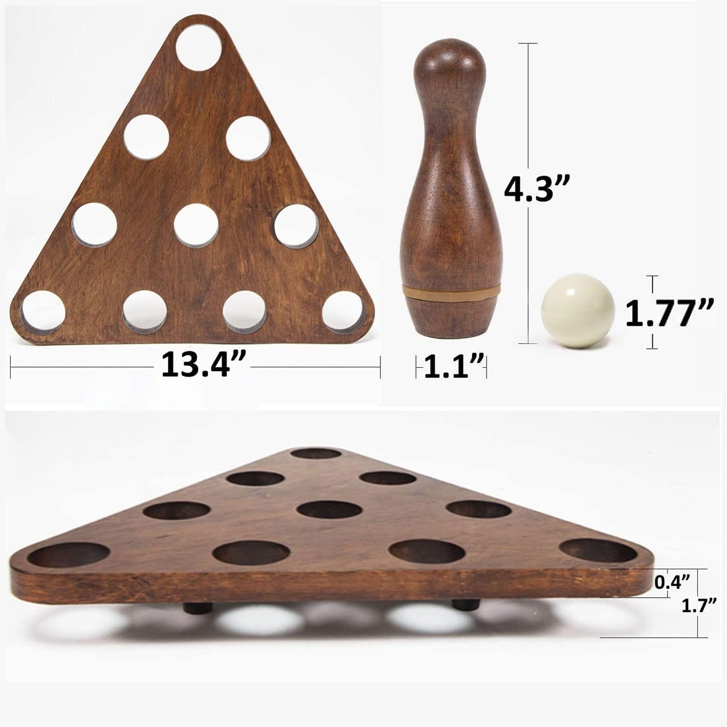 Shuffleboard Bowling Pin Set with 10 Pcs Premium Hardwood Bowling Pins Durable Triangular Pinsetter Resin Bowling Ball and Carrying Bag, Fun for Shuffleboard Games