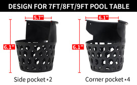 Billiard Pool Table Pockets Durable Plastic Web Replacement Pockets for Pool Table w/12 Screws (Set of 6)