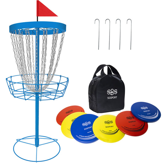 Disc Golf Basket Target - Pro 24 Chains Portable Metal Golf Goals Basket with 6 Discs and Carry Bag