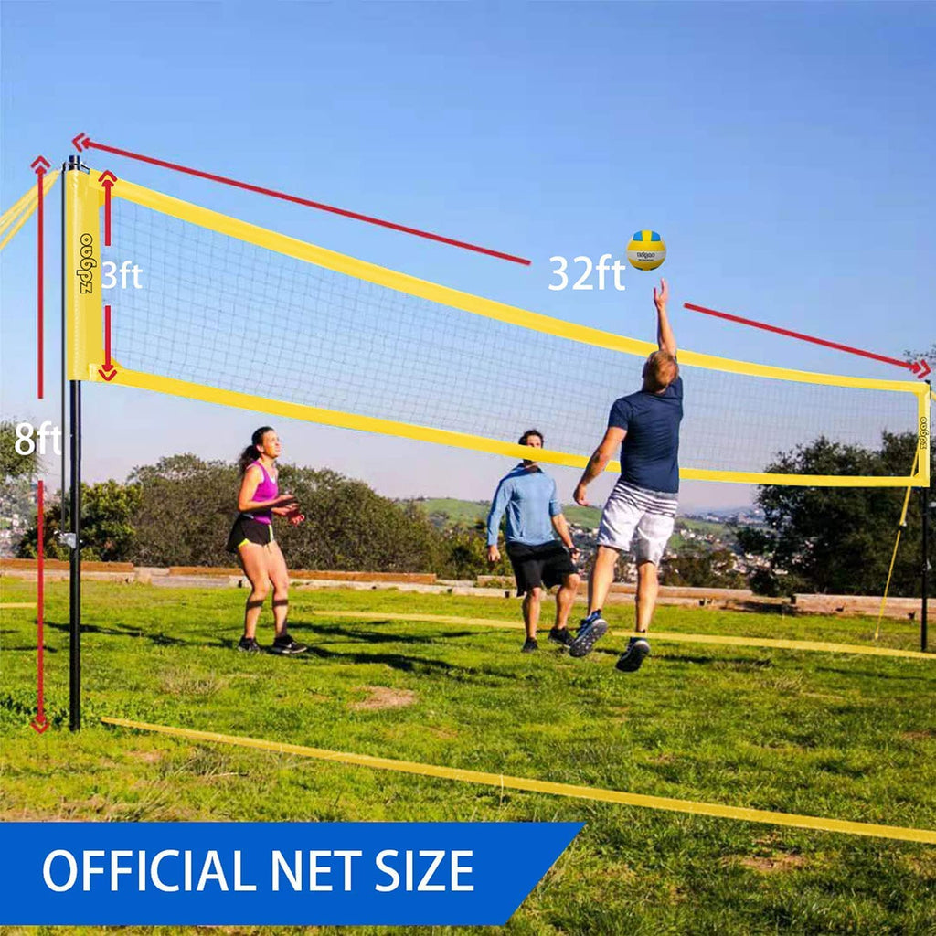 Professional Volleyball Net with Height Adjustable Aluminum Poles and Anti-Sag System, Boundary Line, Volleyball and Pump, Portable Volleyball Sets for Backyard, Lawn, Beach