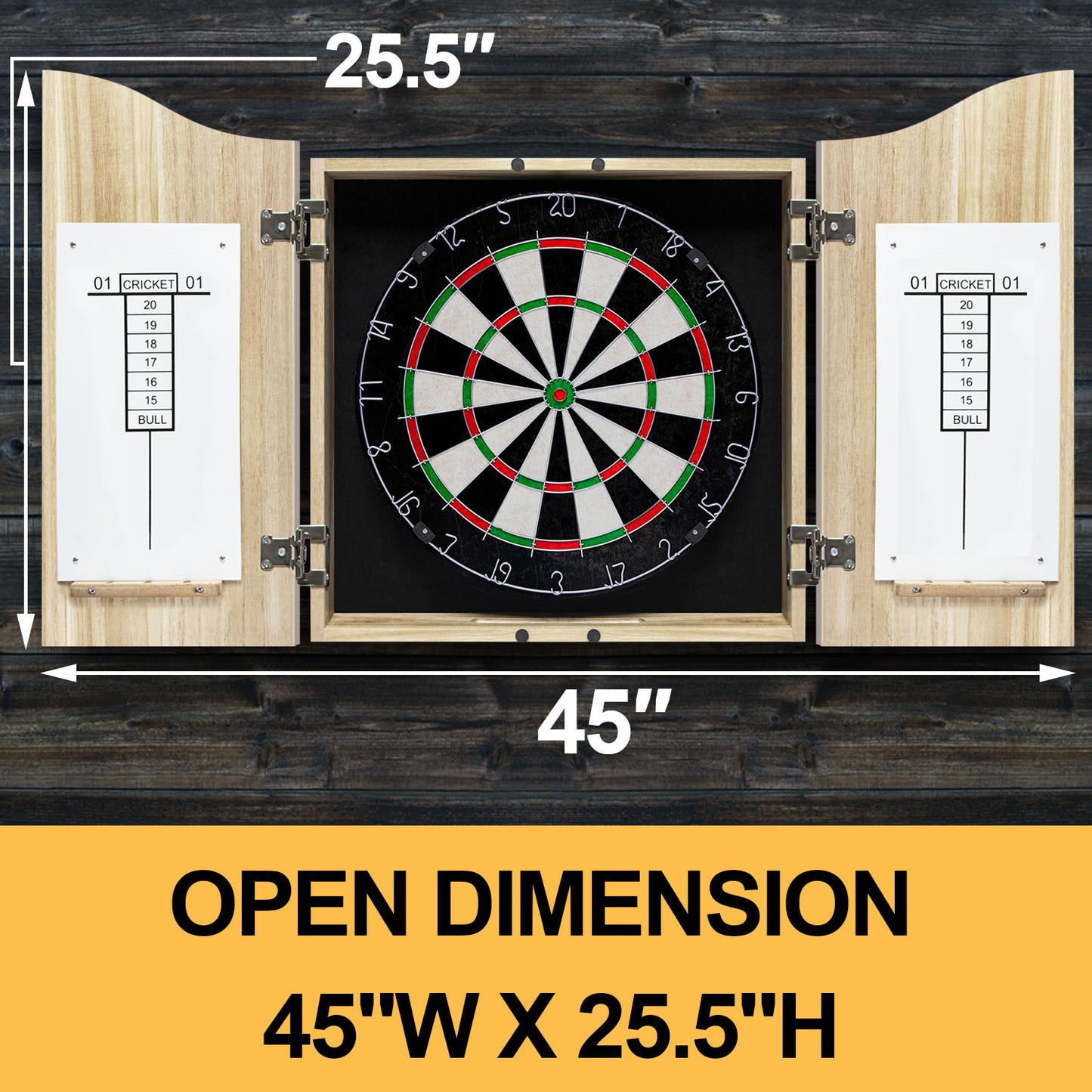 Dart Board Cabinet Set with 18 Inch Bristle Dartboard, Darts Holder Wall Mounted, Darts Throw Line, and Ready-to-Play Bundle with Steel Tip Darts Set