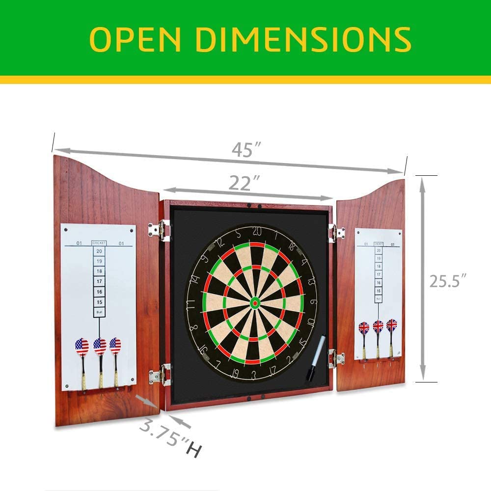 Dart Board Set -Solid Wooden Cabinet + 17inch Bristle Dartboard + 24g Darts Metal Tip Set + Scoreboard and Marker, Classical Dart Boards for Adults Bundle