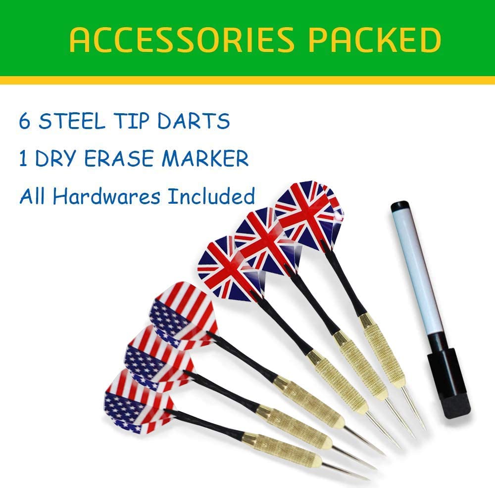 Dart Board Set -Solid Wooden Cabinet + 17inch Bristle Dartboard + 24g Darts Metal Tip Set + Scoreboard and Marker, Classical Dart Boards for Adults Bundle