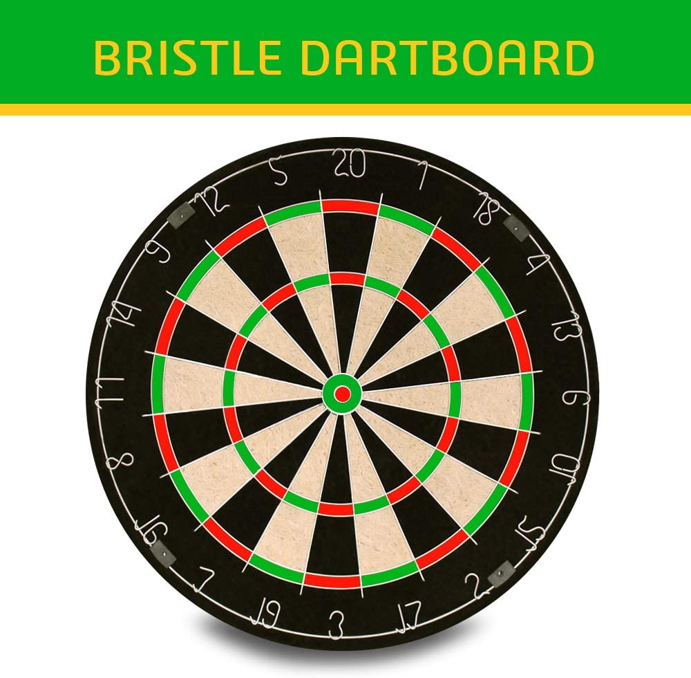 Dart Board Set -Solid Wooden Cabinet + 17inch Bristle Dartboard + 24g Darts Metal Tip Set + Scoreboard and Marker, Classical Dart Boards for Adults Bundle