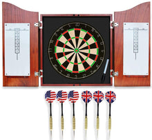 Load image into Gallery viewer, Dart Board Set -Solid Wooden Cabinet + 17inch Bristle Dartboard + 24g Darts Metal Tip Set + Scoreboard and Marker, Classical Dart Boards for Adults Bundle