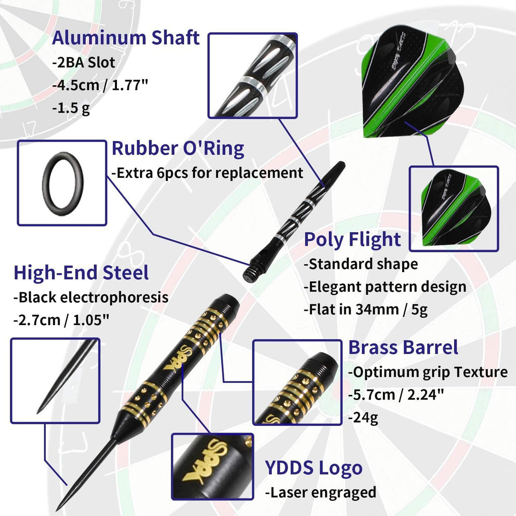 Pro Steel Tip Darts Set: Brass Barrel, Aluminum Shafts, 9 Flights, O-Rings,  Sharpener - 27g