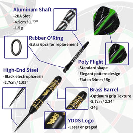 Professional Steel Tip Darts with Brass Barrel Darts+ Aluminum Shafts, Rubber O'Rings, and Extra Flights + Dart Sharpener + Innovative Case Tool+ Extra O'Rings