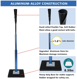 Zdgao Baseball Batting Tee - Professional Hitting Tee for Baseball/Softball with Ultra- Flexible Rubber Top - Easy Height Adjustment 24-46 inch (Heavy Weight Base)