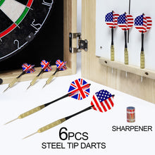 Load image into Gallery viewer, Dart Board Cabinet Set with 18 Inch Bristle Dartboard, Darts Holder Wall Mounted, Darts Throw Line, and Ready-to-Play Bundle with Steel Tip Darts Set