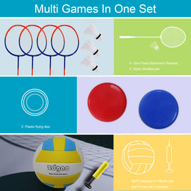 Zdgao Badminton & Volleyball Combo Set - Professional Volleyball Net for Lawn, Backyard, Easy Set up Volleyball Set with Carry Bag, Boundary Line | Come with Flying Discs for Family Fun