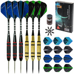 Darts Steel Tip - 22g Professional Metal Tip Darts Set of 6 w/Aluminum Shaft + 12pcs Dart Flights + 8pcs Flight Protectors + Dart Sharpener