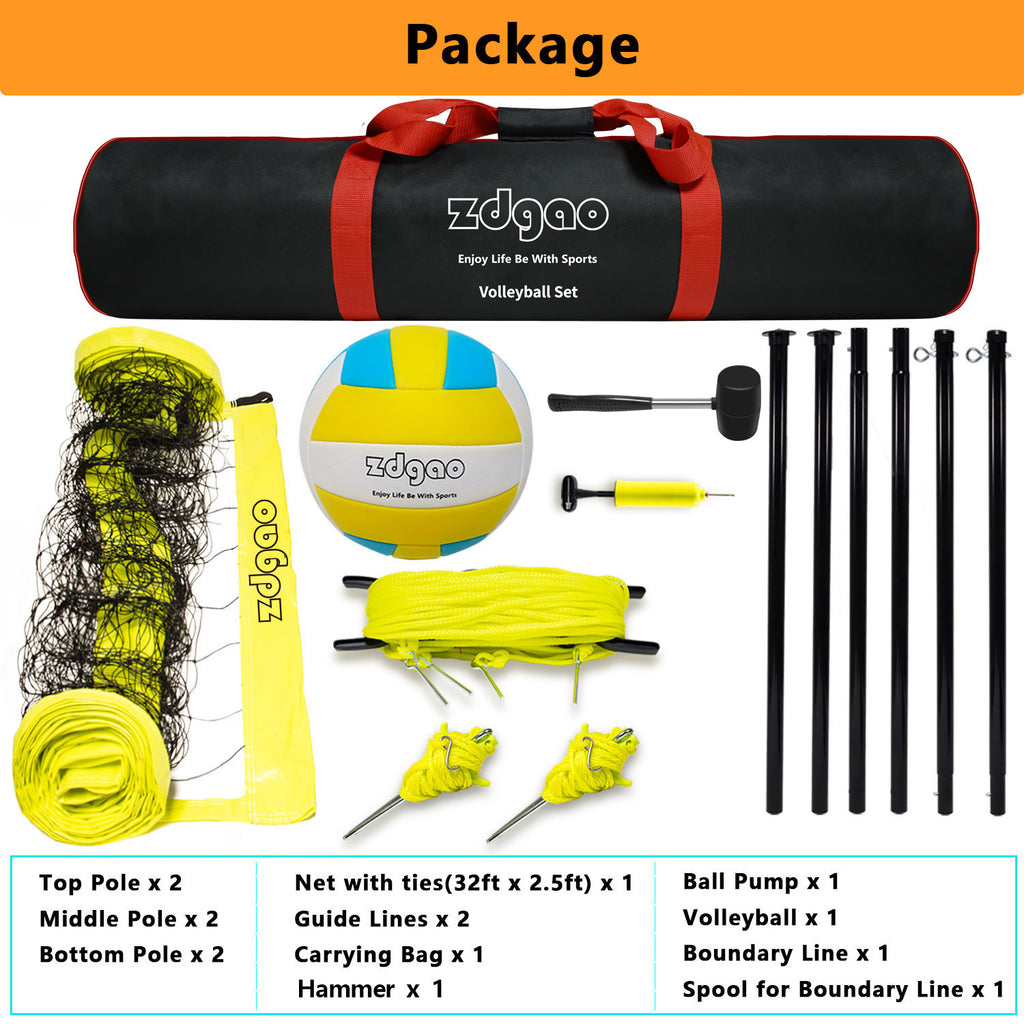 Volleyball Net - Portable Volleyball Sets for Backyard, Lawn, Beach with Soft Volleyball Ball and Pump, Boundary Line, Carry Bag