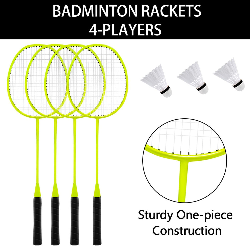 Volleyball and Badminton Set for Backyard and Outdoors with Easy Set-up Volleyball Net + 4 Pro Badminton Rackets + Carrying Bag + Volleyball + Ball Pump