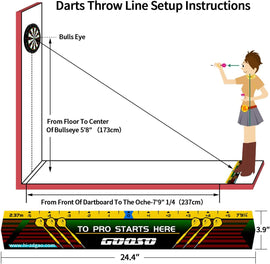 Wall Mounted Darts Holder Displaying 15pcs Steel Tip or Soft Tip Darts | Dart Caddy for Wall with Metal Hook, Come with Darts Throw Line Marker, Accessory Bag, and Darts Sharpener