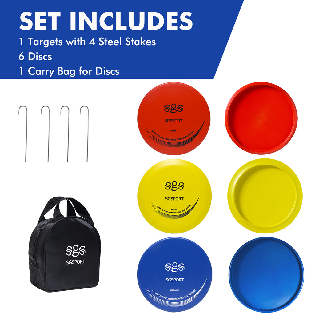 Disc Golf Basket with Discs | Heavy Duty 24-Chains Disc Golf Course Basket with 6pcs Disc Golf Discs and Carry Bag