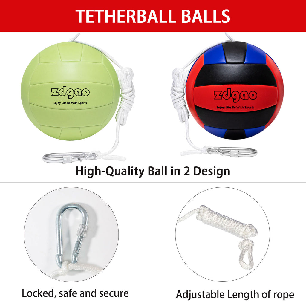 Portable Tetherball Set with Base | Tether Ball and Rope with Poles for Backyard, One More Tetherball Ball for Replacement